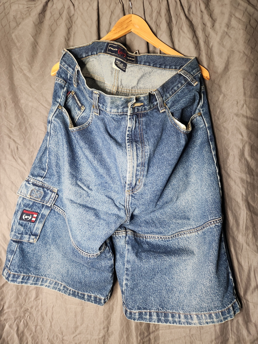 Phat Farm Washed Blue Denim Cargo Shorts